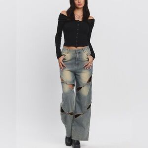 New No Vacancy cool open trim jeans wide leg high rise S, M L